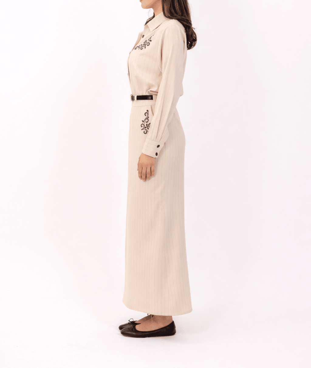 Beige Pinstripe Suit - Deerah