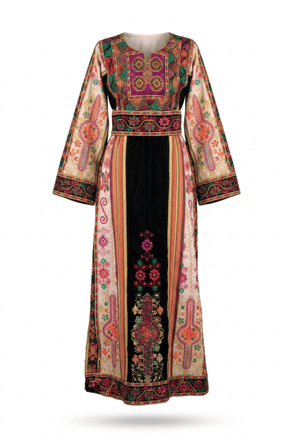 Black and Beige Metallic Malaka Thobe Dress Deerah