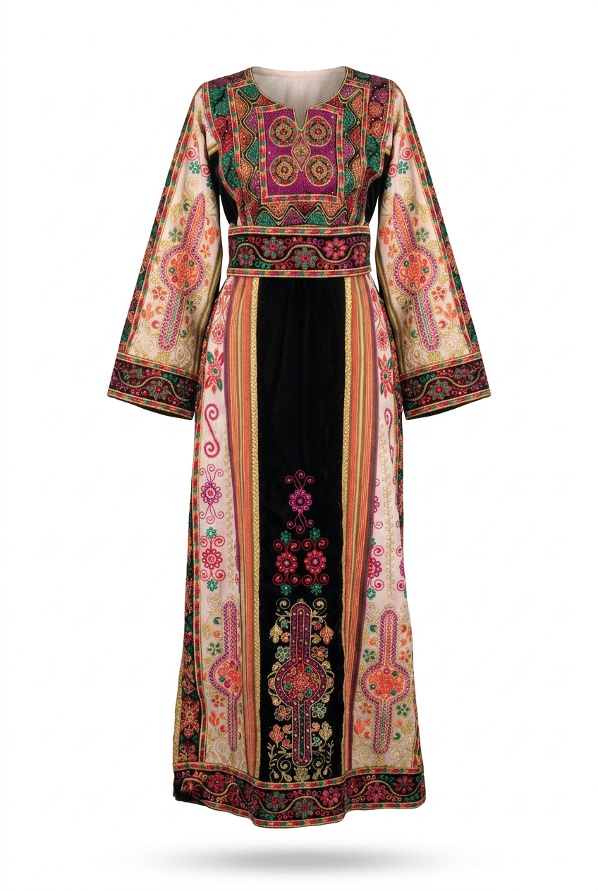 Black and Beige Metallic Malaka Thobe Dress - Deerah