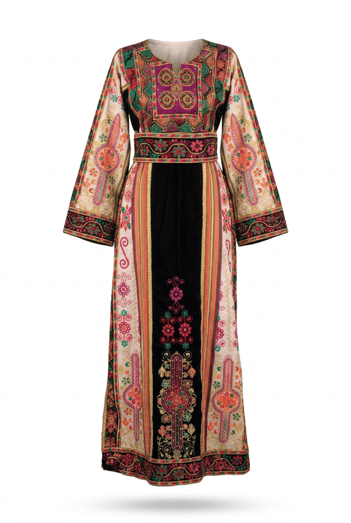 Black and Beige Metallic Malaka Thobe Dress - Deerah