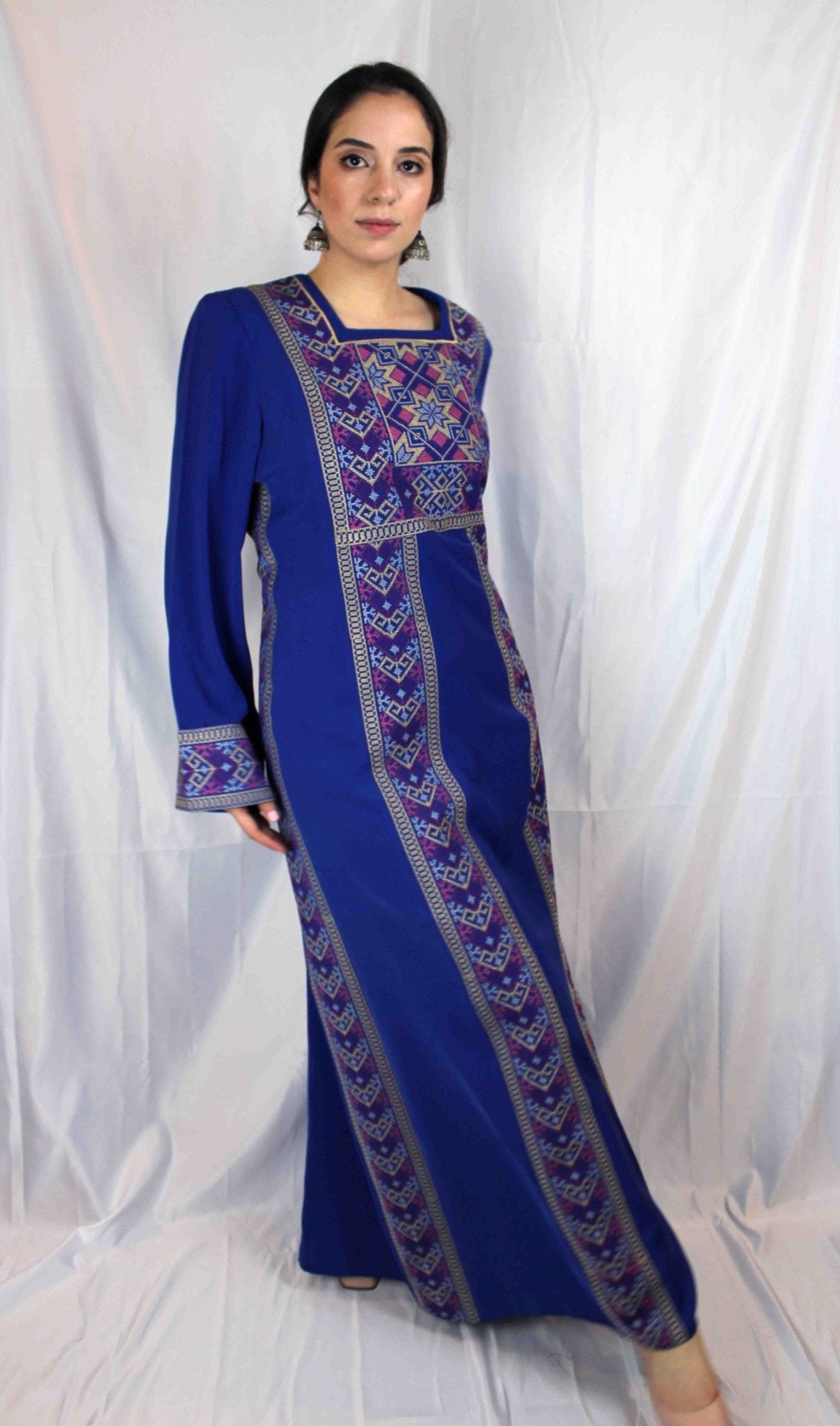 Blue Traditional Palestinian Thobe Dress - Deerah