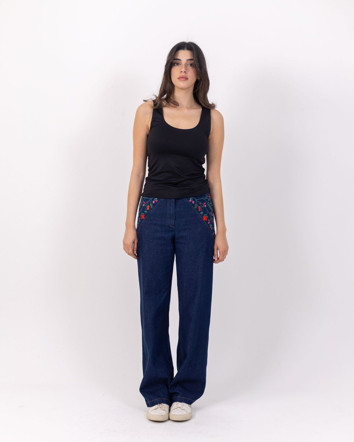 Embroidered Wide Leg Jeans - Deerah