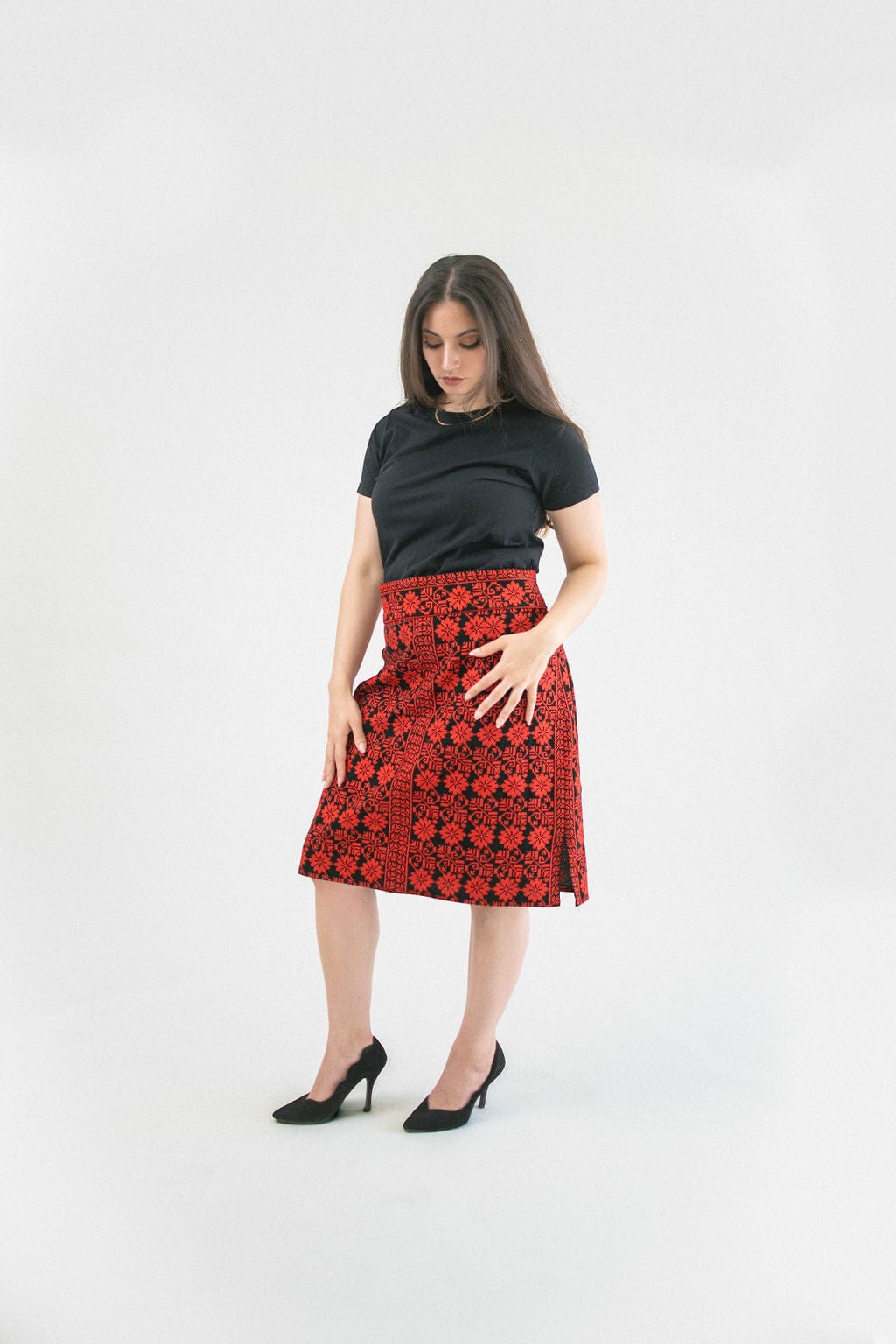 Floral Embroidered Pencil Skirt - Deerah