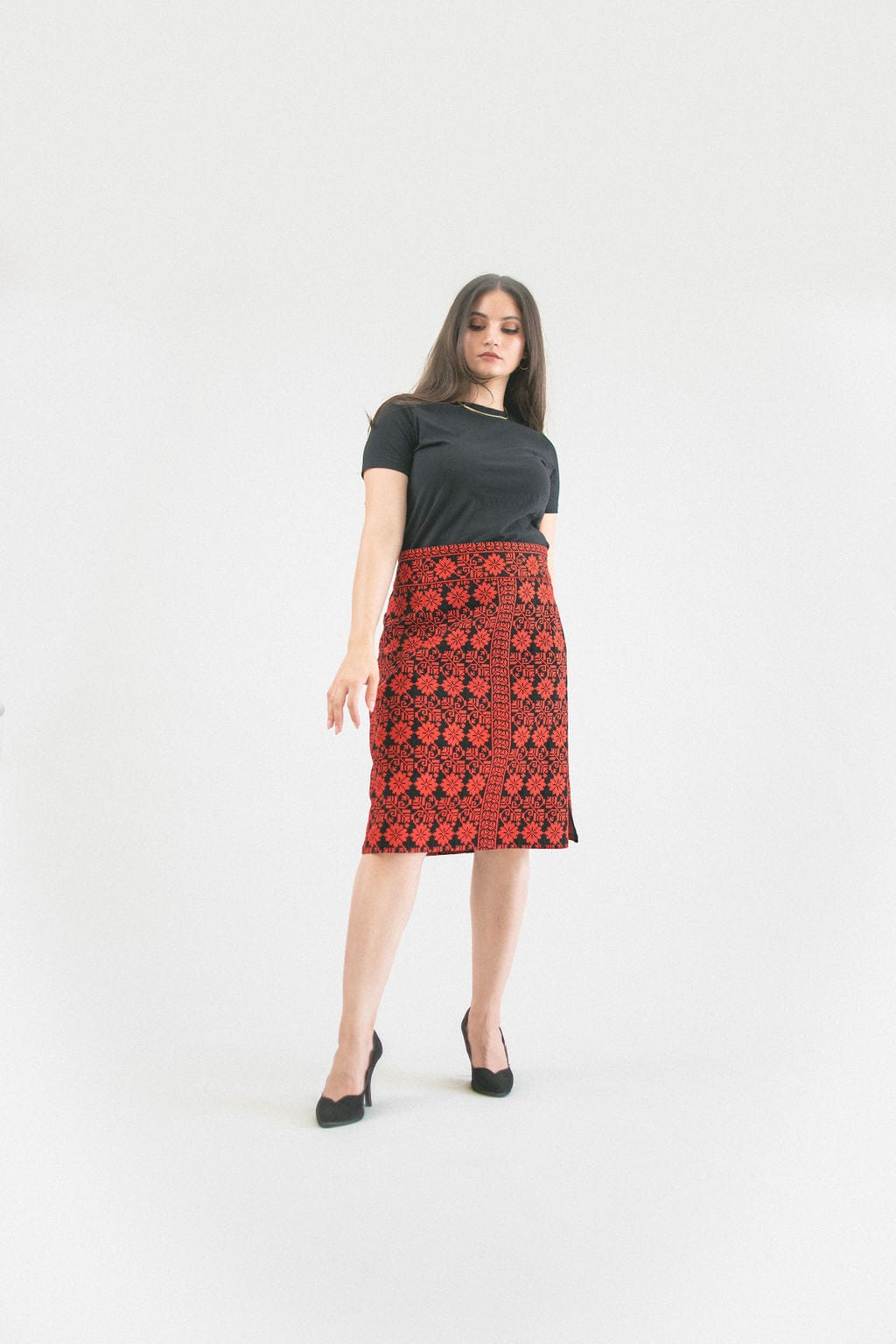 Floral Embroidered Pencil Skirt - Deerah