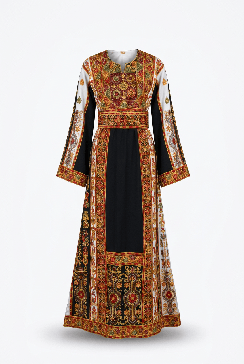 Gold and Green Palestinian Thobe Deerah