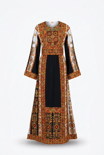 Gold and Green Palestinian Thobe Deerah