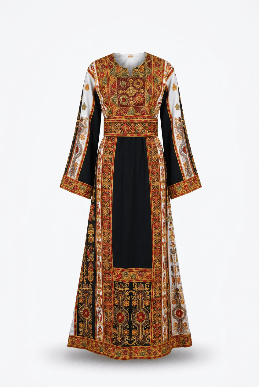 Gold and Green Palestinian Thobe - Deerah