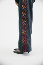 Hand - Embroidered Custom - made Women Pant Suit in Navy Blue - Deerah