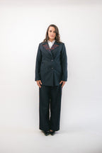 Hand - Embroidered Custom - made Women Pant Suit in Navy Blue - Deerah