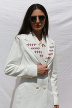 Hand - Embroidered Custom - made Women Pearl White Pants Suit - Deerah