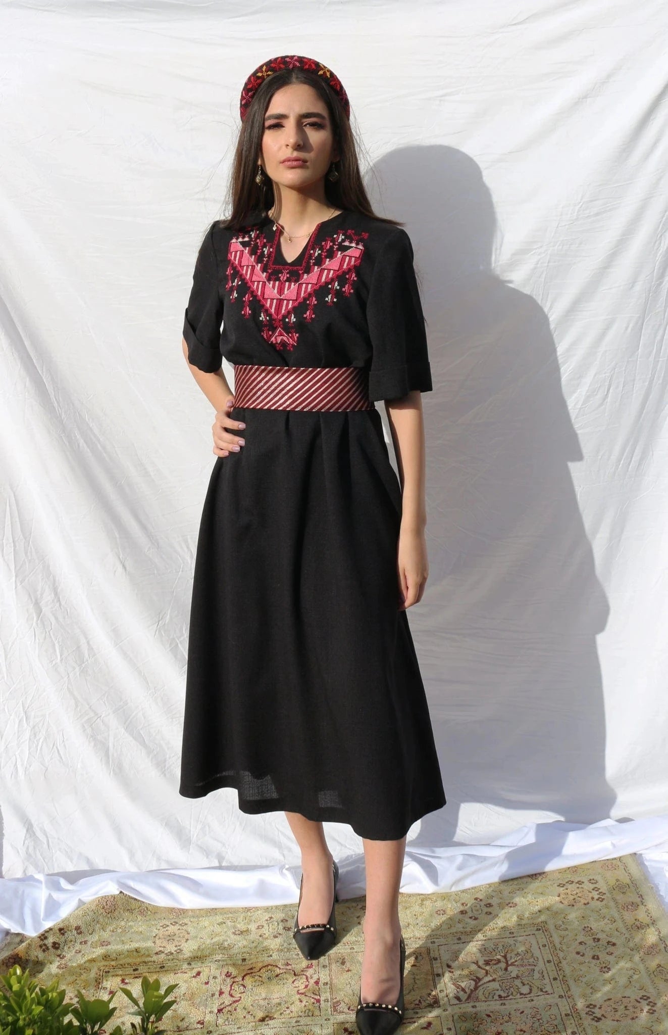 Hand - Embroidered Fallahi Linen Dress - Deerah