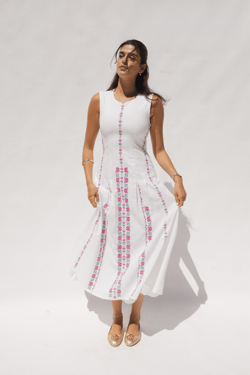 Hand Embroidered Linen Dress - Deerah