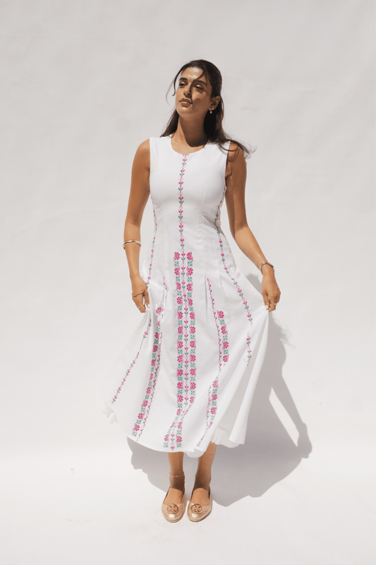 Hand Embroidered Linen Dress - Deerah