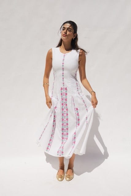 Hand embroidered Linen Dress - Deerah