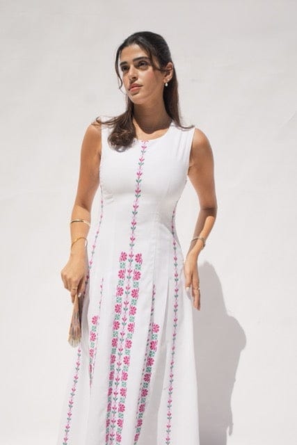Hand embroidered Linen Dress - Deerah