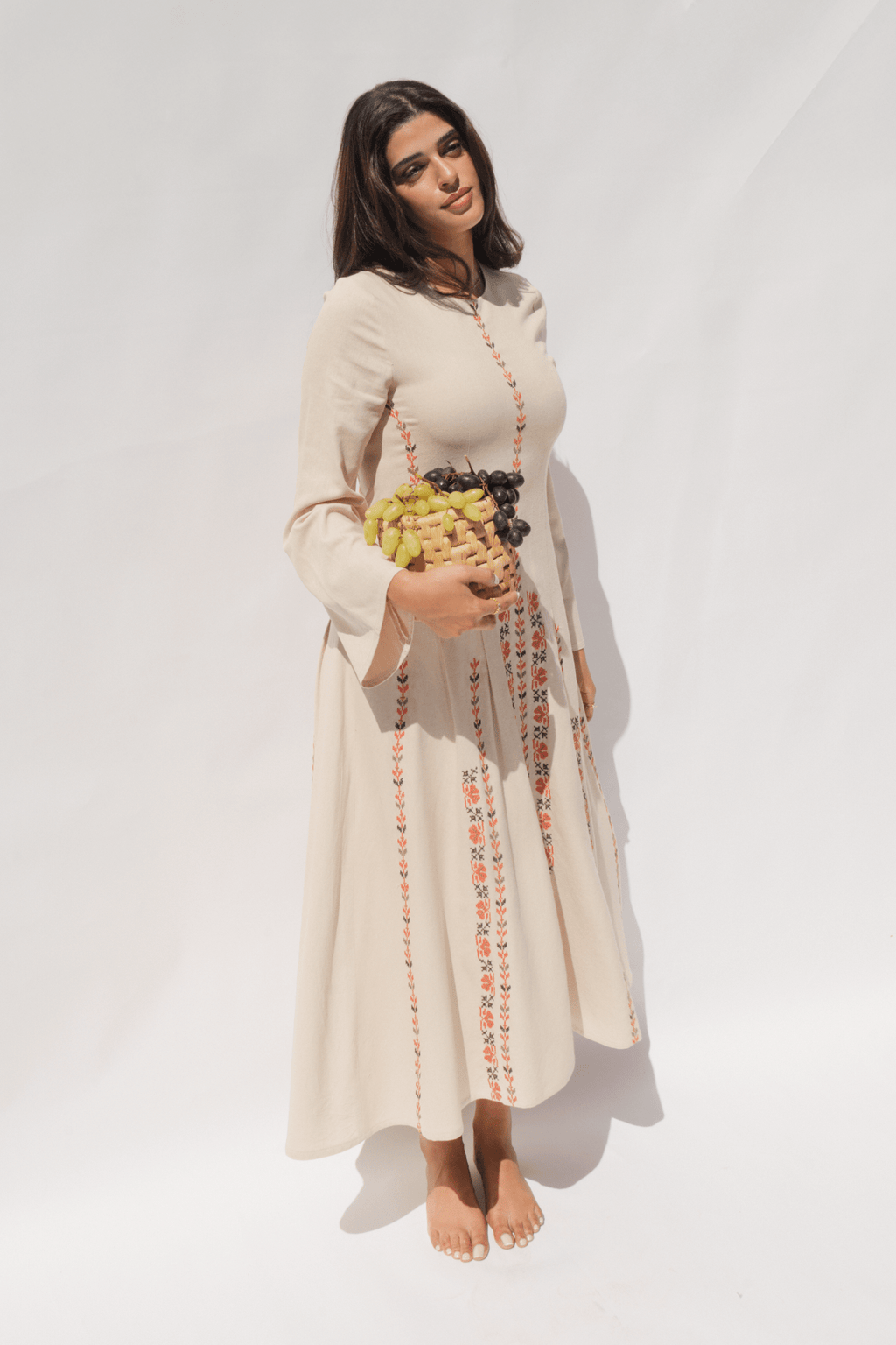 Hand Embroidered Linen Dress - Deerah