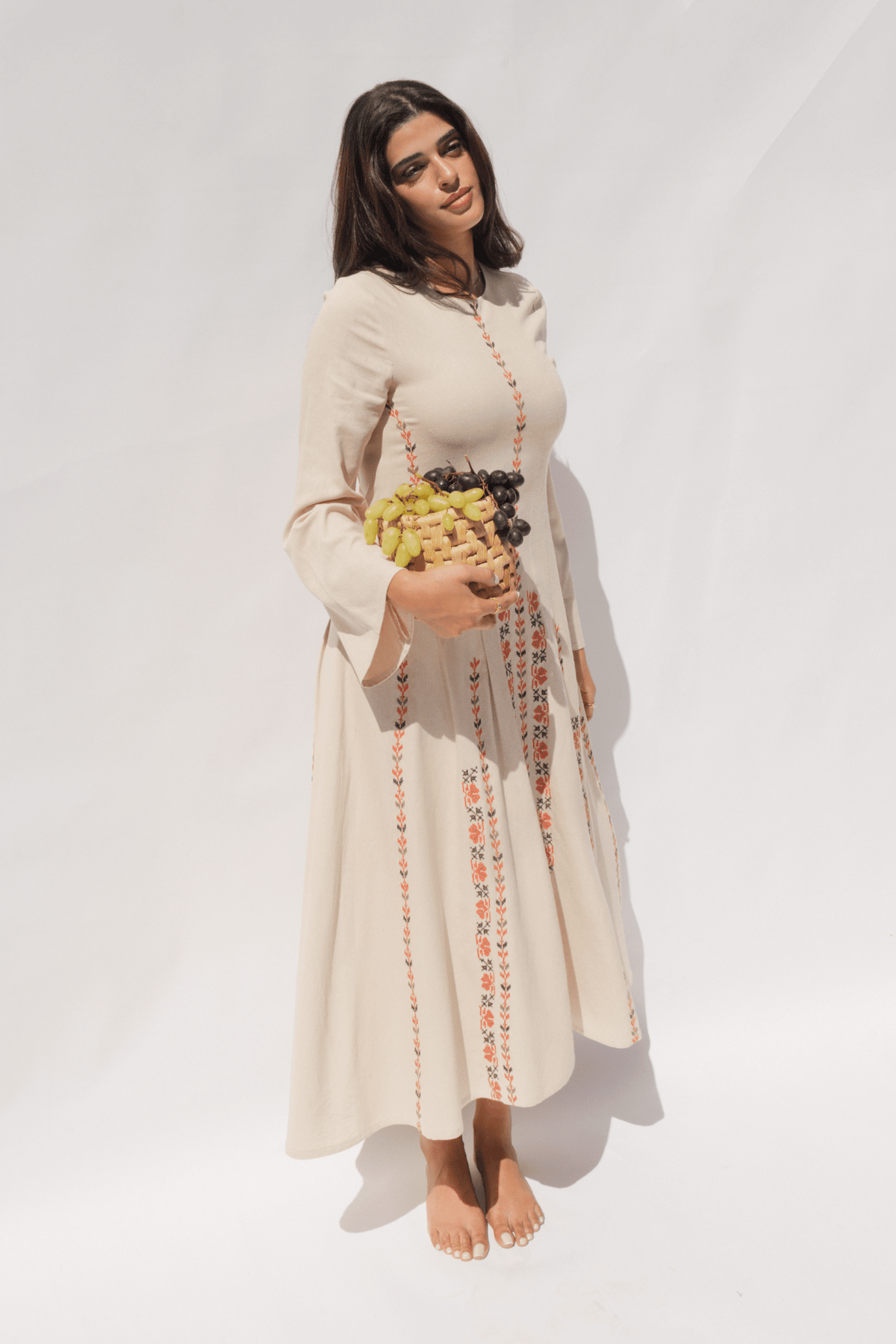 Hand Embroidered Linen Dress - Deerah