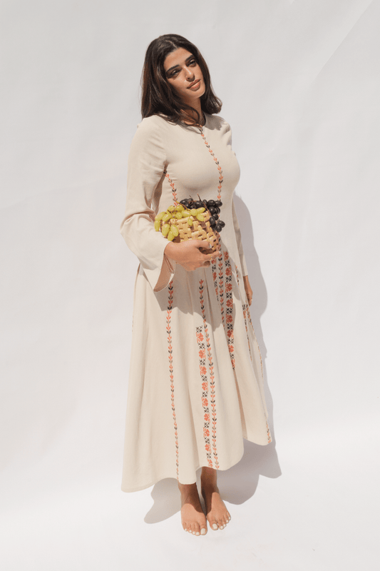 Hand Embroidered Linen Dress - Deerah