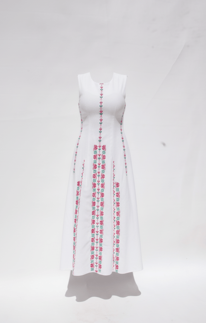 Hand Embroidered Linen Dress - Deerah