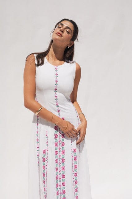 Hand embroidered Linen Dress - Deerah