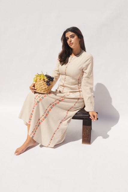 Hand embroidered Linen Dress - Deerah