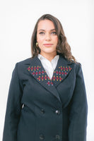 Hand-Embroidered Custom-made Women Pant Suit in Navy Blue - Deerah