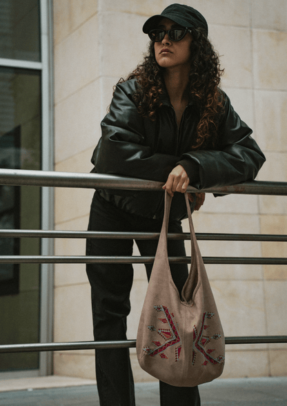 Hand - Embroidered Slouchy Shoulder Bag - Deerah