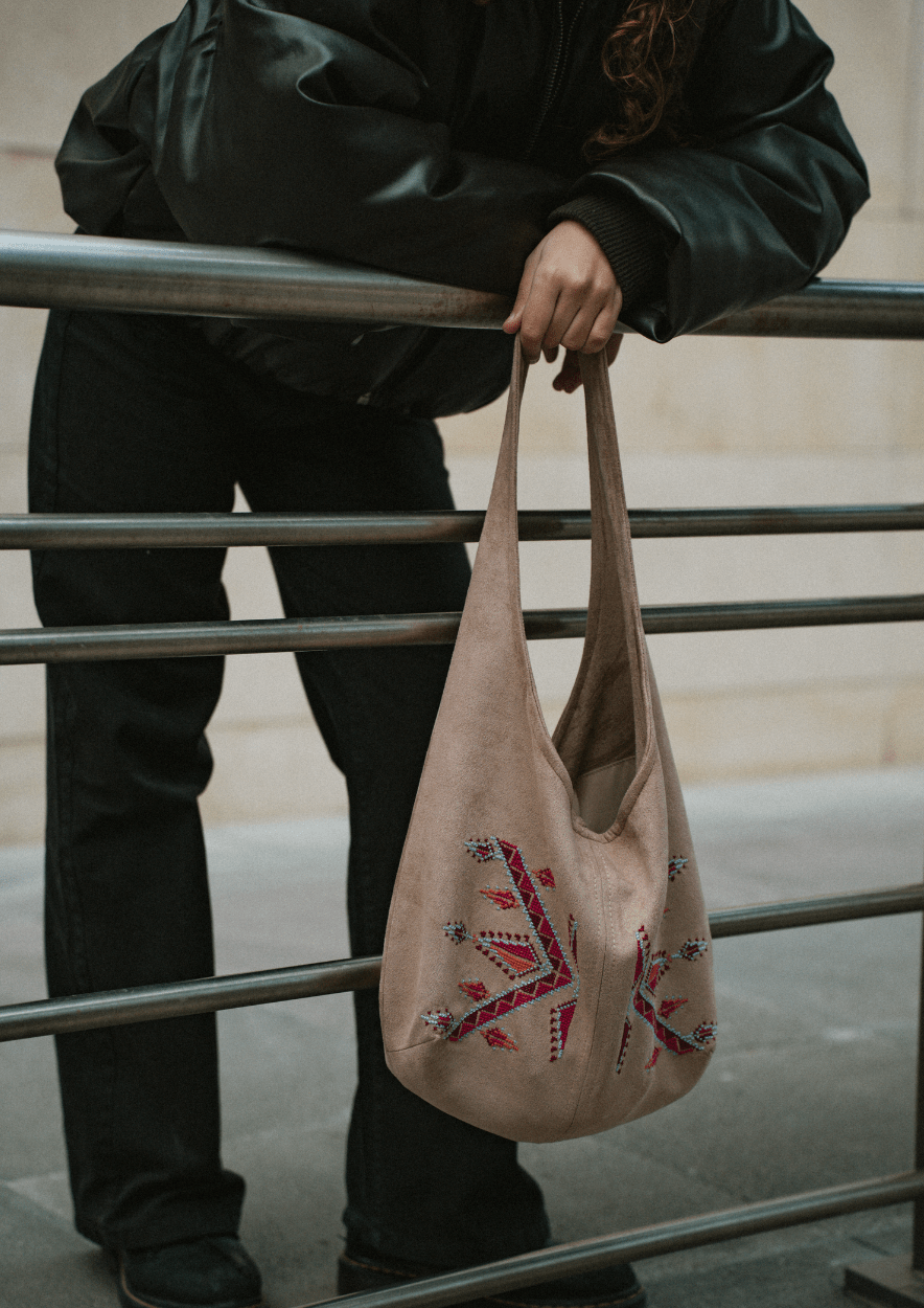 Hand-Embroidered Slouchy Shoulder Bag Deerah