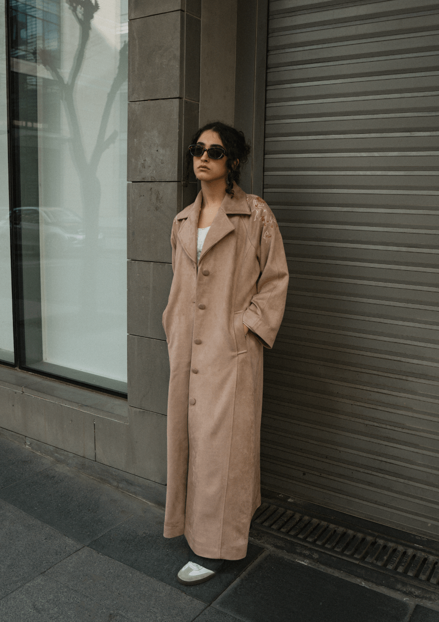 Joury جوري Hand-Embroidered Maxi Suede Coat Deerah