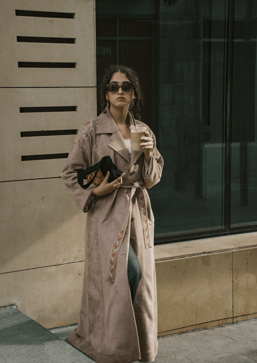 Joury جوري Hand - Embroidered Maxi Suede Coat - Deerah