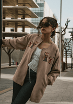 Latte Beige Embroidered Suede Jacket - Deerah