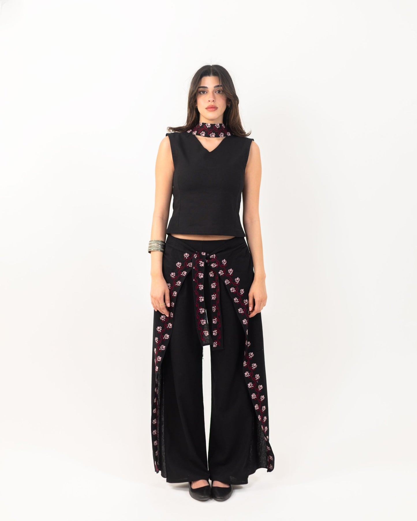 Linen Wrap Panel Trouser Set - Deerah