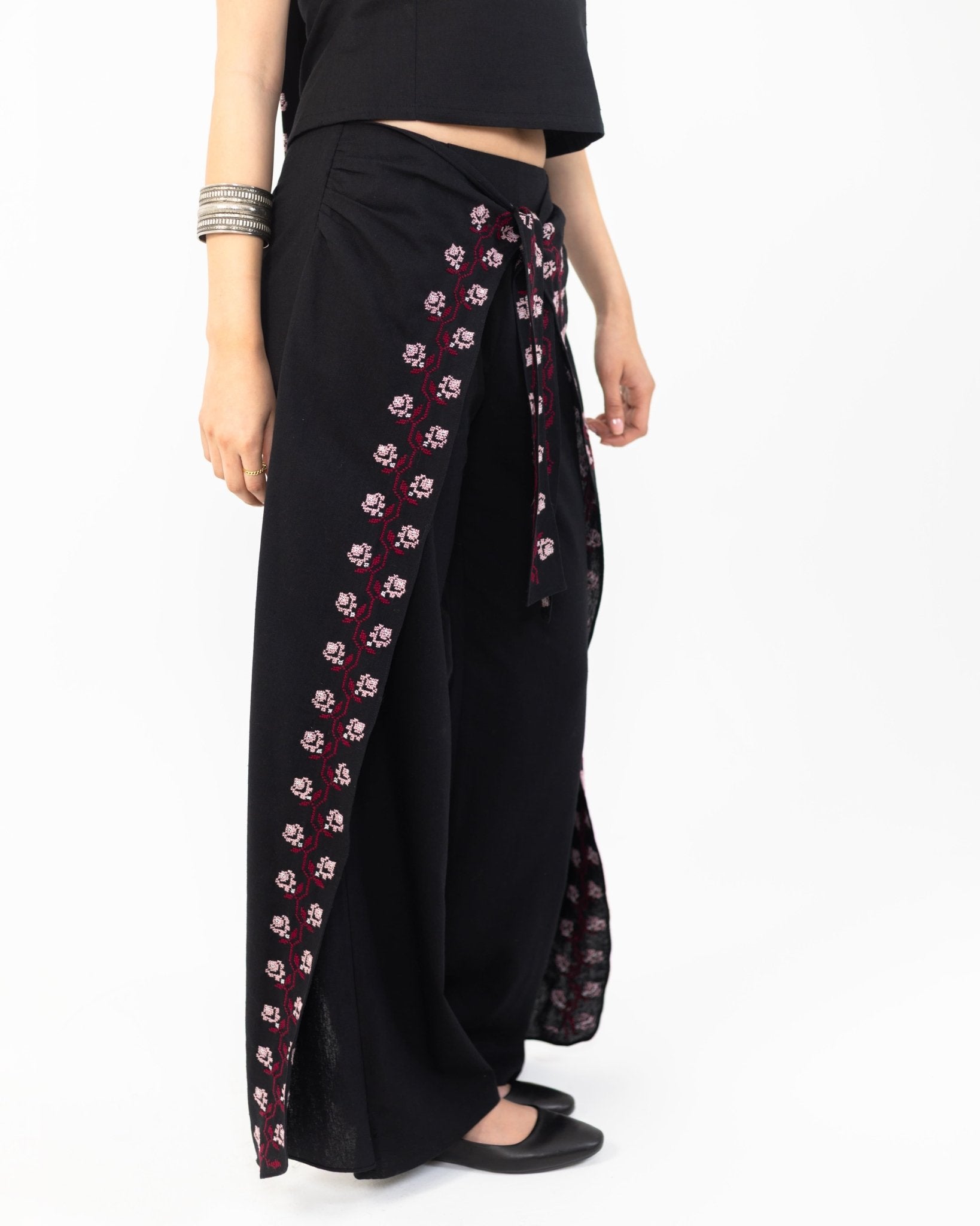 Linen Wrap Panel Trouser Set - Deerah