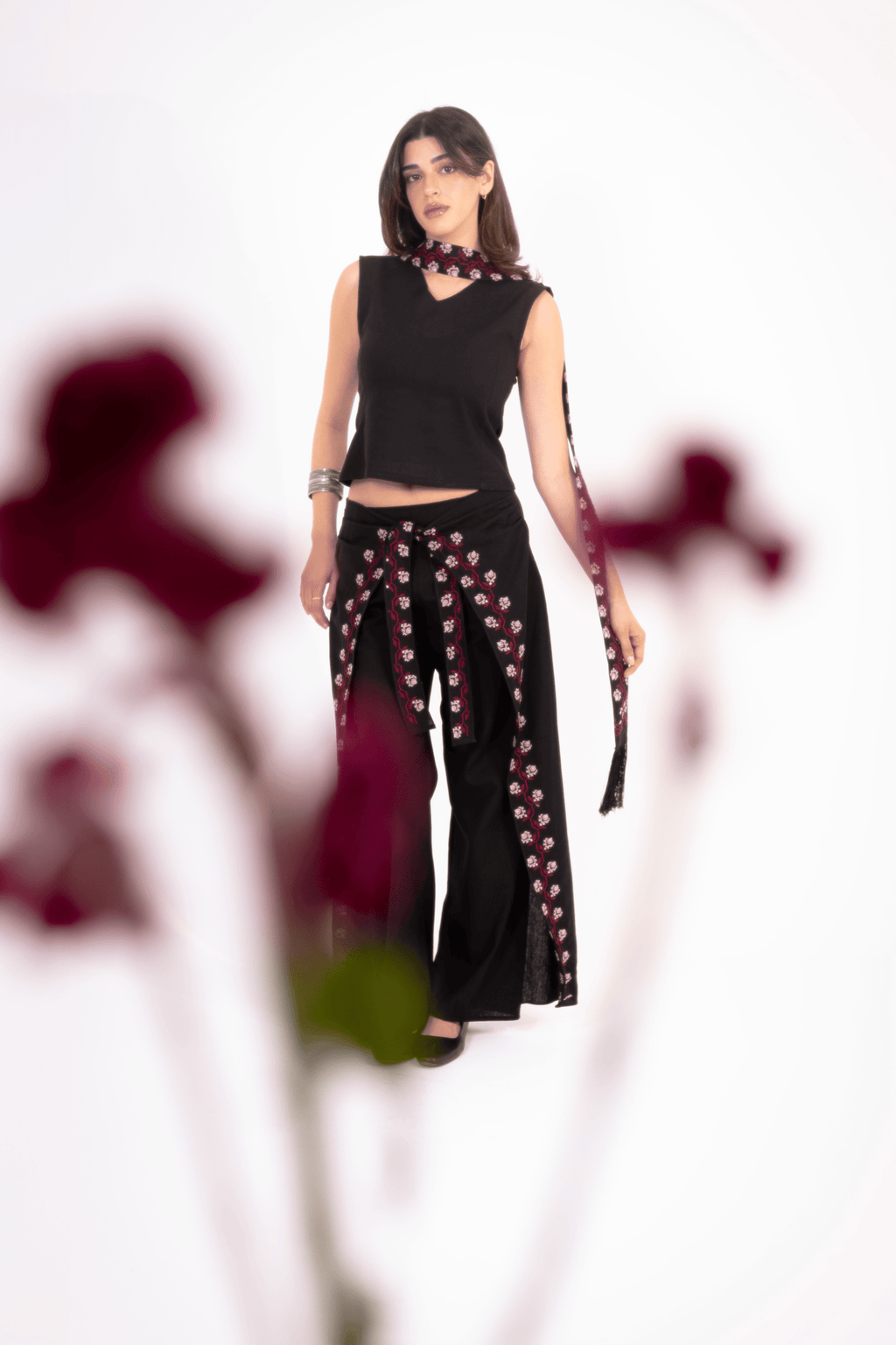 Linen Wrap Panel Trouser Set - Deerah