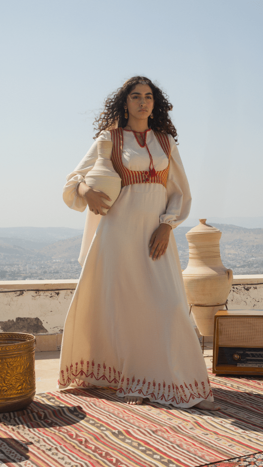 Marwa مروة - Hand Embroidered Dress and Saya waistcoat - Deerah