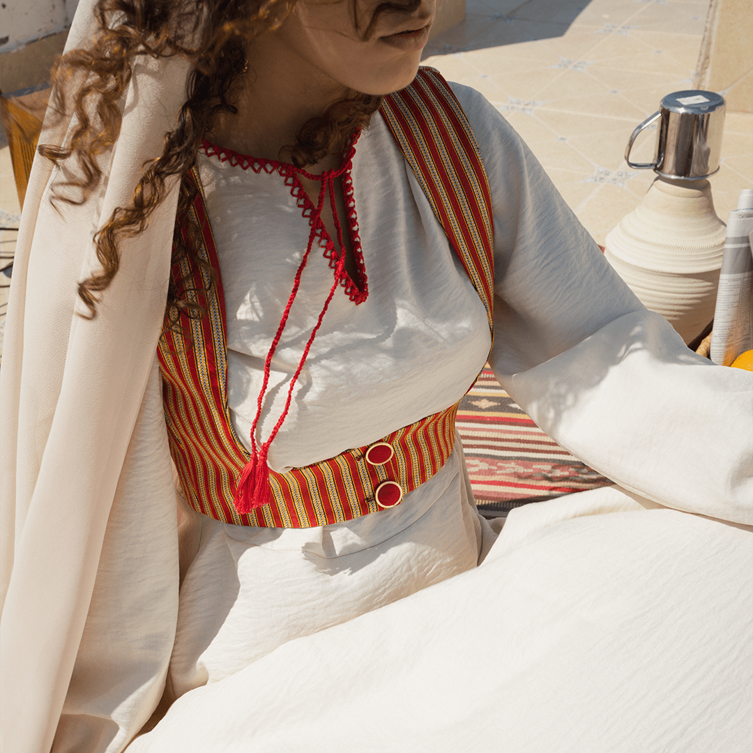 Marwa مروة - Hand Embroidered Dress and Saya waistcoat - Deerah