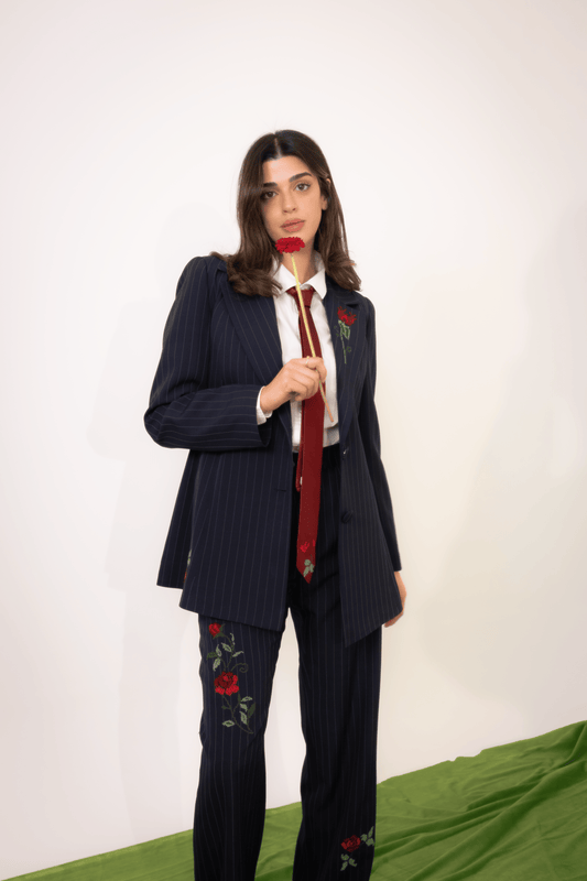 Navy Pinstripe Suit Deerah