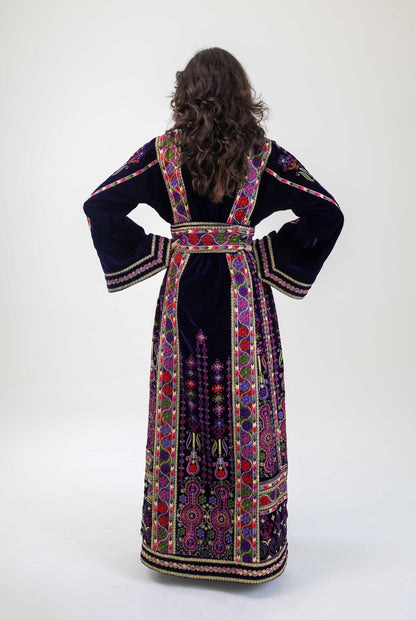 Navy Velvet Palestinian Malaka Thobe - Deerah