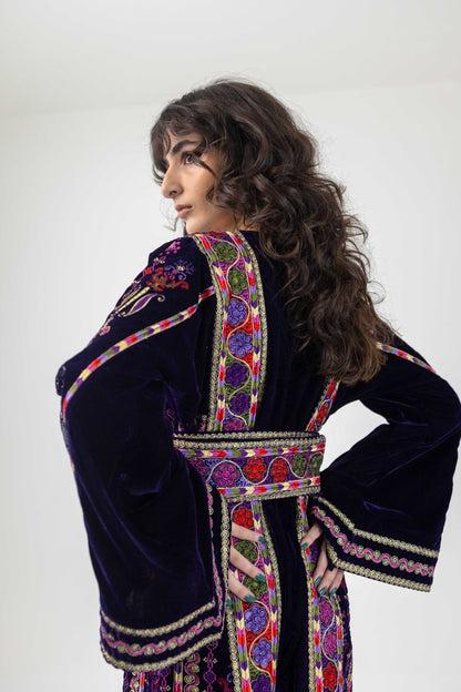 Navy Velvet Palestinian Malaka Thobe - Deerah