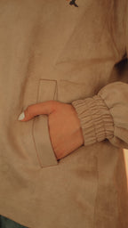 Latte Beige Embroidered Suede Jacket