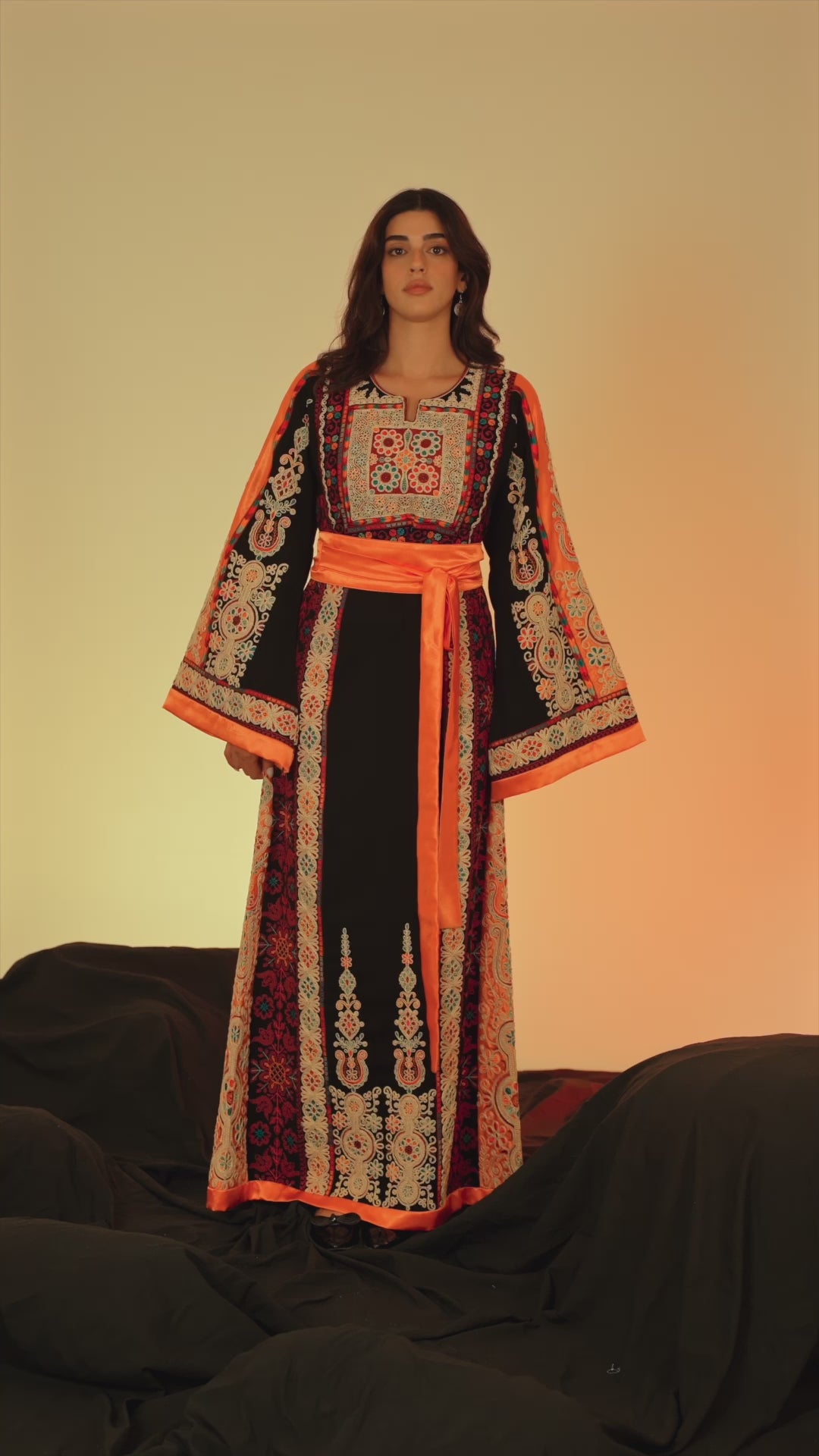 Black and Orange Traditional Palestinian Thobe