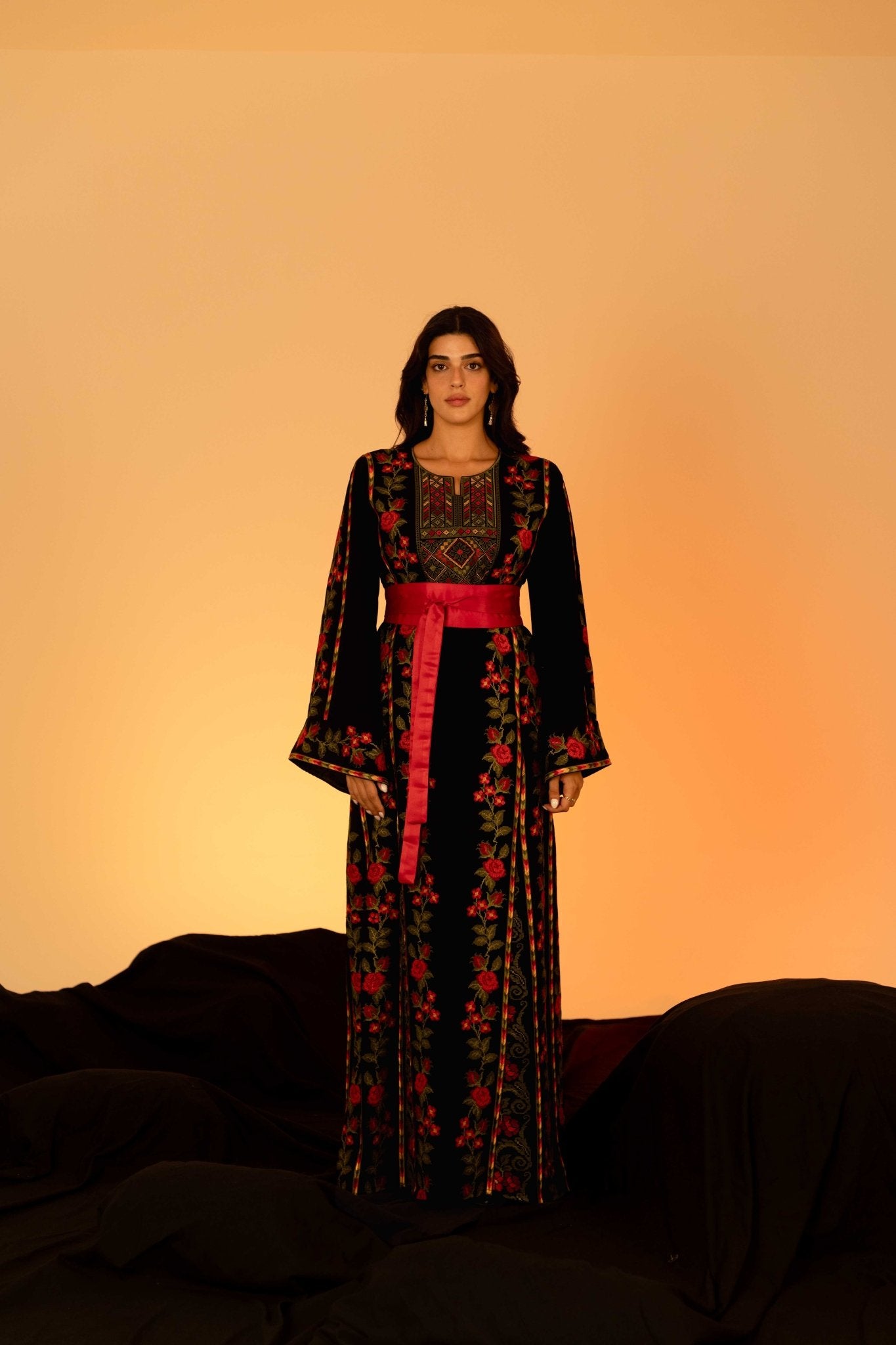 The Floral Palestinian Thobe Dress, Black / Custom