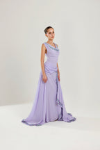 The Layan Hand-Embroidered Lavender Chiffon Dress - Deerah