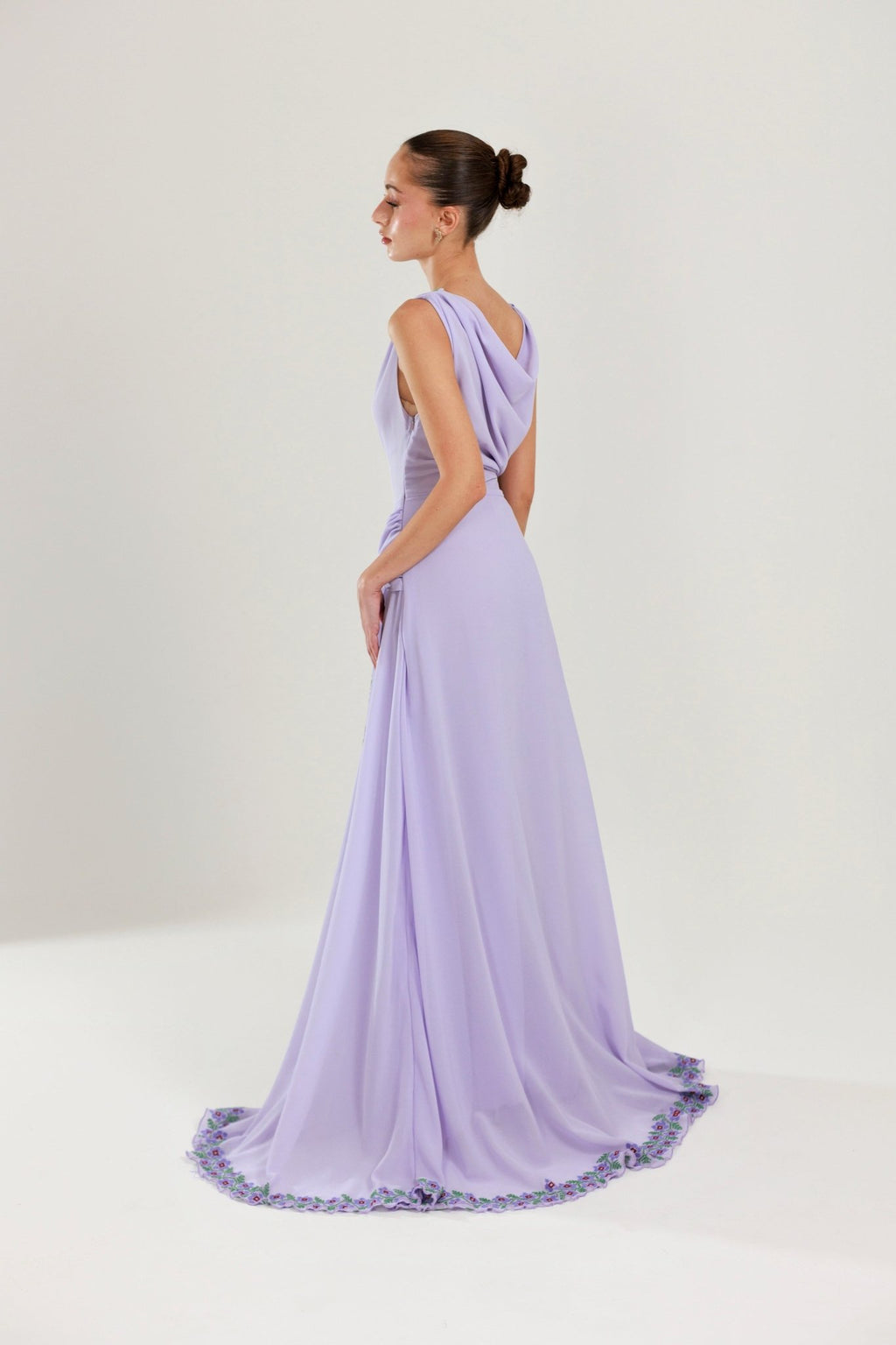 The Layan Hand-Embroidered Lavender Chiffon Dress - Deerah