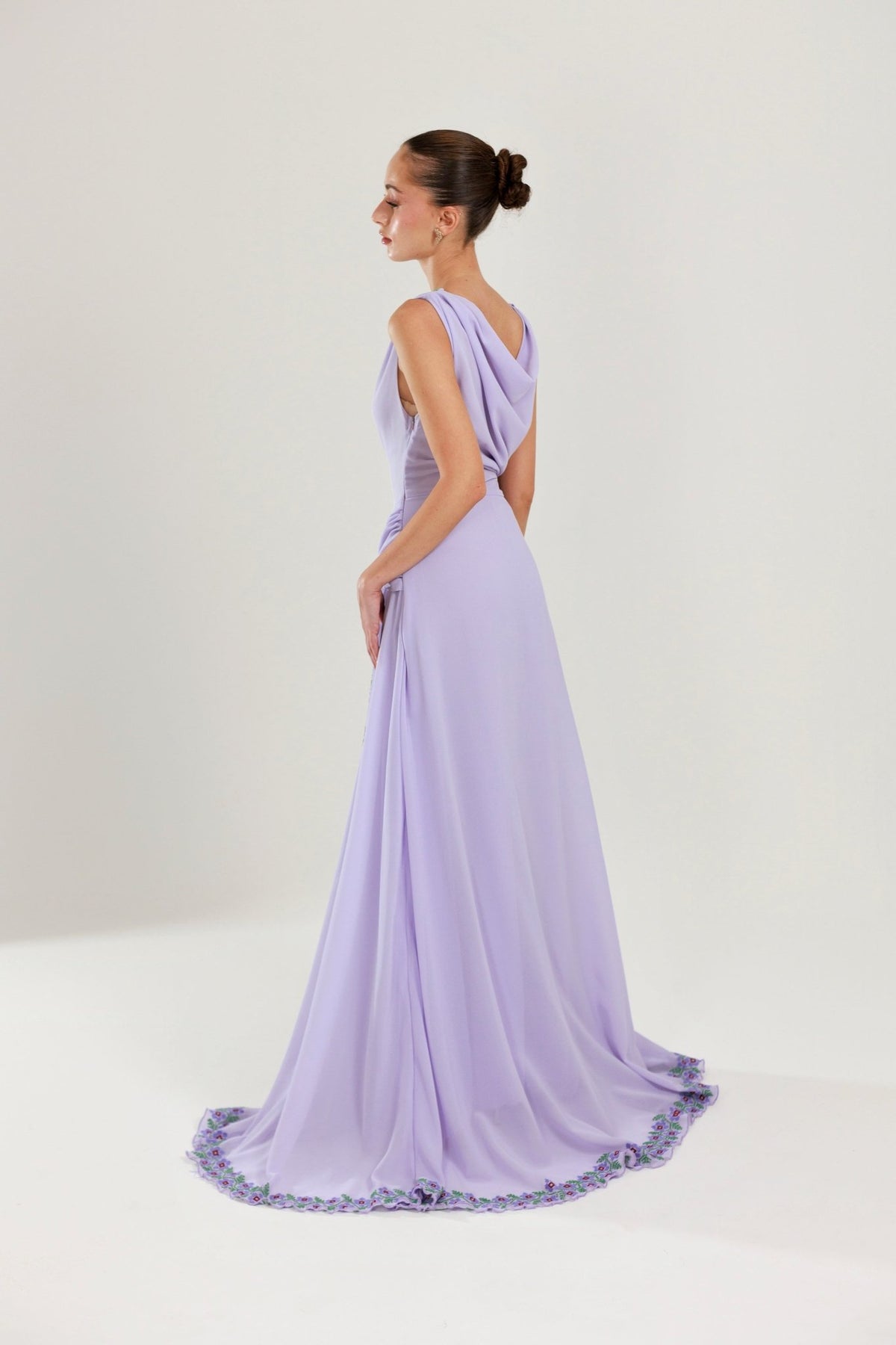 The Layan Hand-Embroidered Lavender Chiffon Dress - Deerah