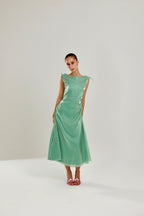 The Tala Hand Embroidered Sage Green Dress - Deerah