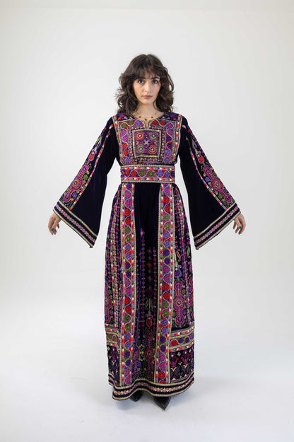 Violet Velvet Palestinian Malaka Thobe - Deerah