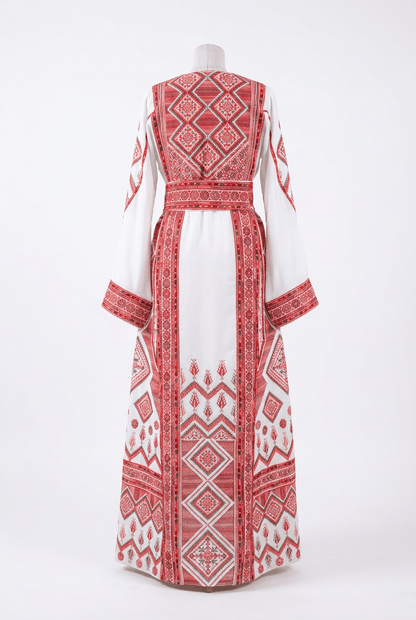 White and Red Geometric Thobe Deerah