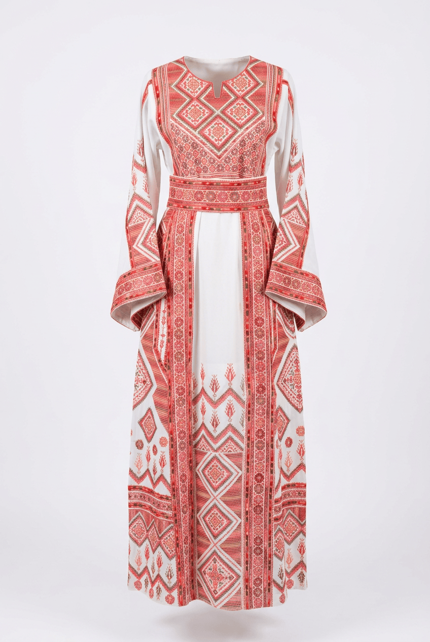 White and Red Geometric Thobe Deerah