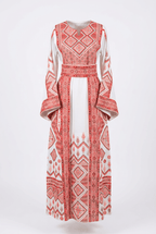 White and Red Geometric Thobe - Deerah